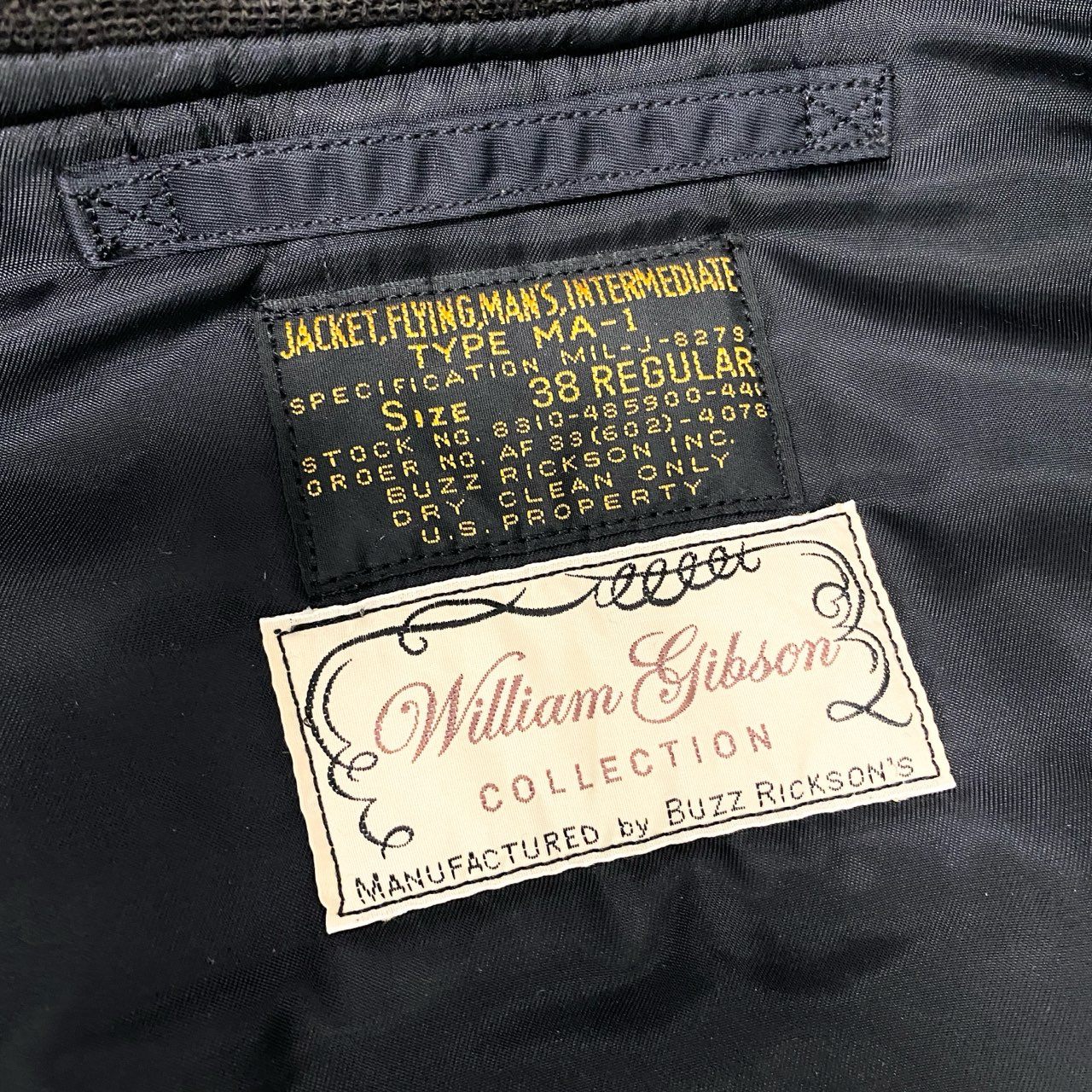 61b4 BUZZ RICKSON'S バズリクソンズ William Gibson MA-1 フライトジャケット BR11733 サイズ38 ブラック ウィリアムギブソン 東洋エンタープライズt18r
