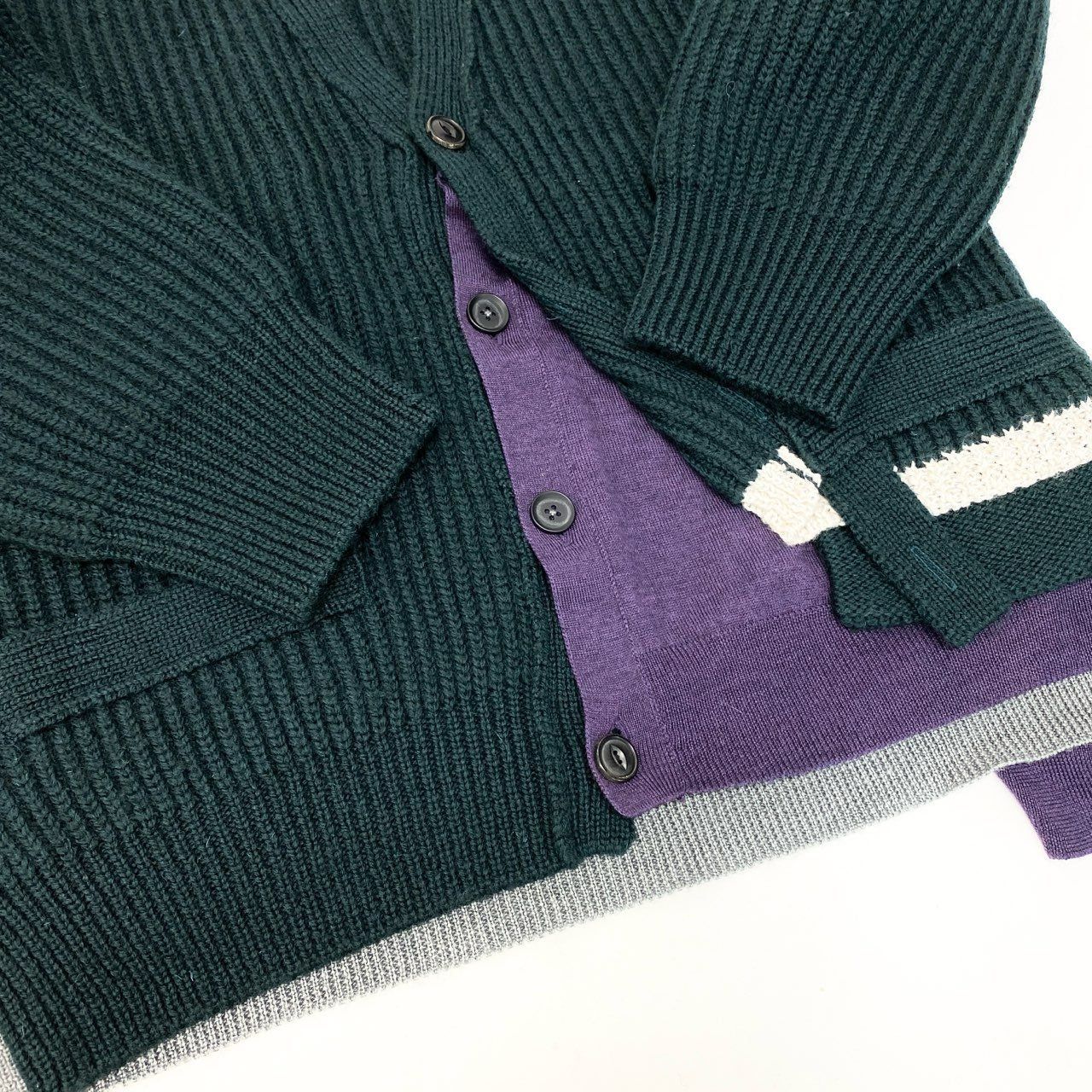 36c10 kolor カラー ドッキング 切替カーディガン ウールニットセーター 22WCM-NO7304 1サイズ グリーン パープル ウール100％ メンズ 男性用o07t