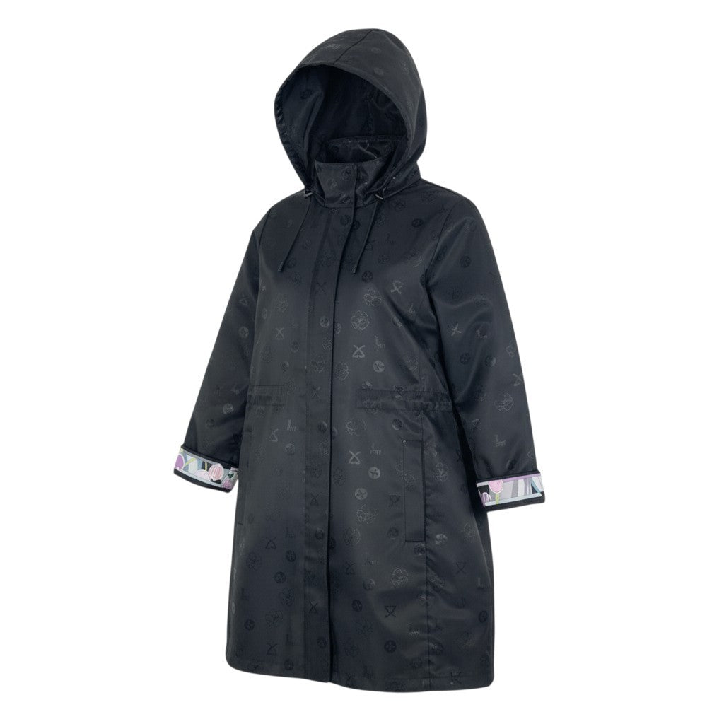 50b12 【極美品】LEONARD SPORT レオナール スポーツ フーディージップアップジャケット ロングジャケット フード取り外し可 0536441 40サイズ ブラック ポリエステル100％ レディース 女性用u02t