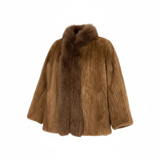 33l14 SAGA MINK サガミンク 銀サガ パステルミンク × フォックス ファーコート サイズ8号 茶系 最高級毛皮 FUR COAT ポケット有t18r