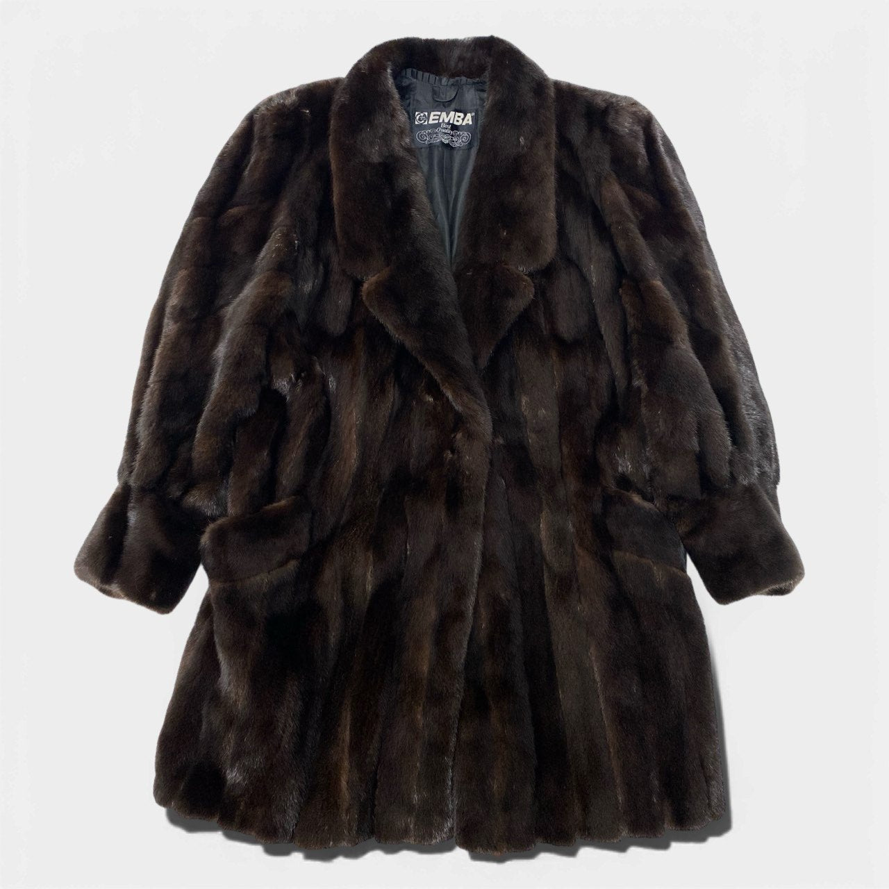 57c2 EMBA エンバ BLACKGLAMA ブラックグラマ 斜め段 マホガニーミンク ロングコート F ブラウン 最高級本毛皮 Mink Fur Long Coatt18r