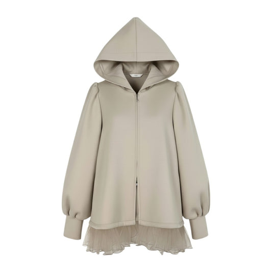 60b22 ADEAM アディアム  24年 カヌレジャケット ダブルジップ パーカー 裾チュール Aライン 伸縮ストレッチ レディース女性服 45065 サイズ2 ベージュu02t