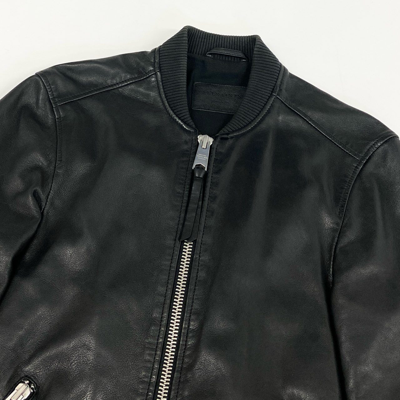 71f27 ALLSAINTS オールセインツ シングルライダース ライダースジャケット レザージャケット ダブルジップアップ XXS 実寸S相当 ブラック 羊革 メンズ 男性用