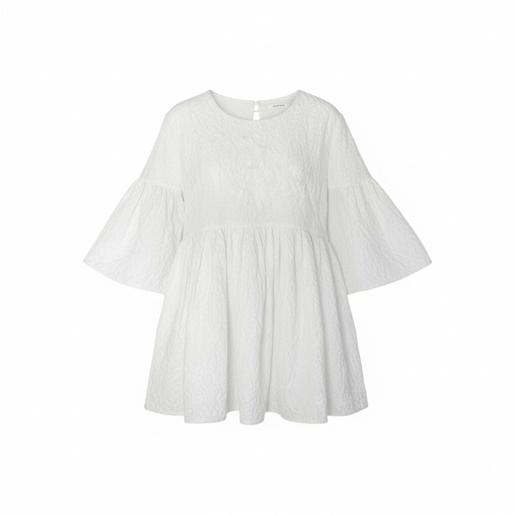 11ｋ28 CECILIE BAHNSEN セシリーバンセン フラワー エンボス ブラウス 半袖シャツ トップス UK6 ホワイト レディースu02t