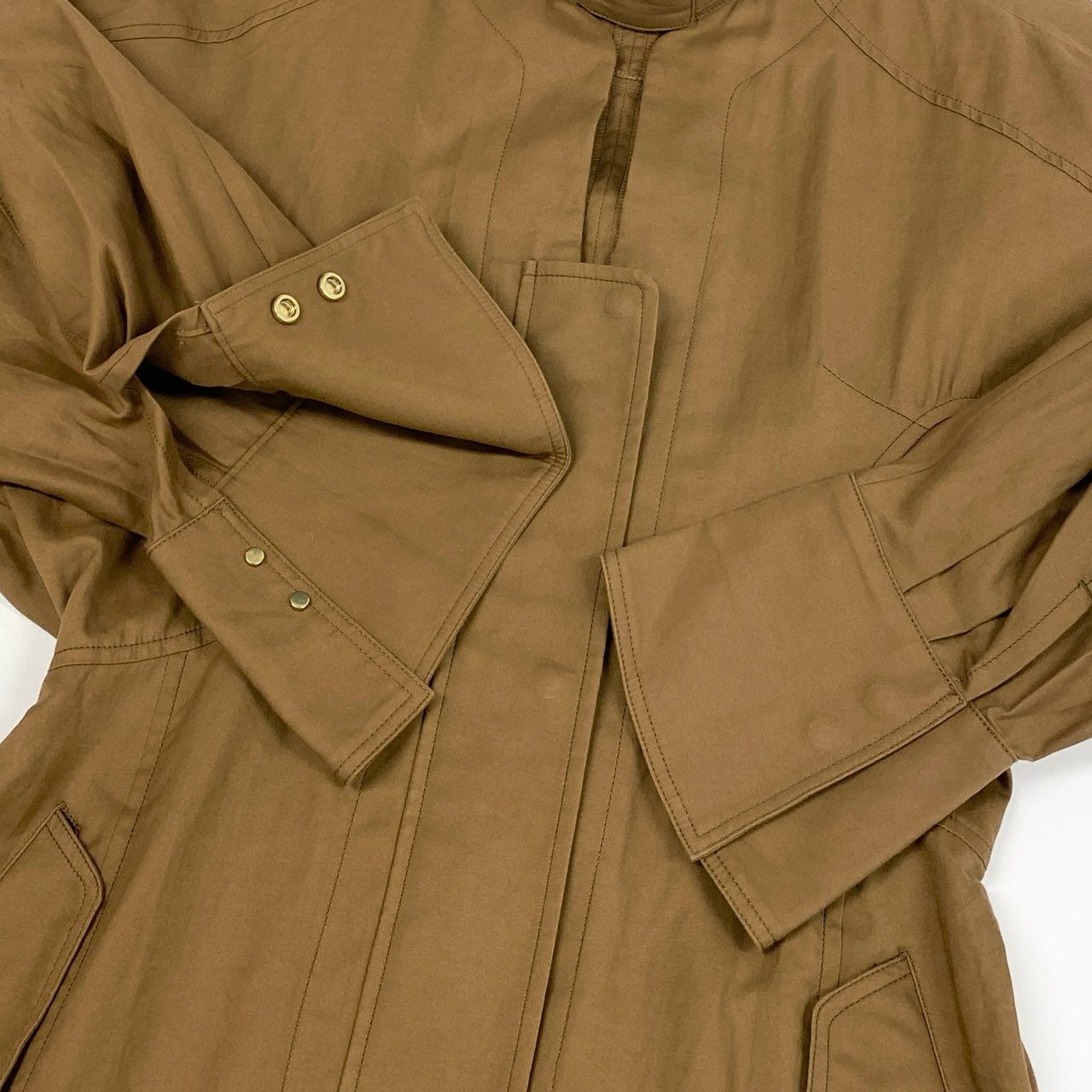 37L23 Mame Kurogouchi マメ クロゴウチ コットンダブルクロスドレス 長袖ワンピース 21AW 日本製 MM21PF-DR712 2サイズ ブラウン コットン100％ レディースo07t