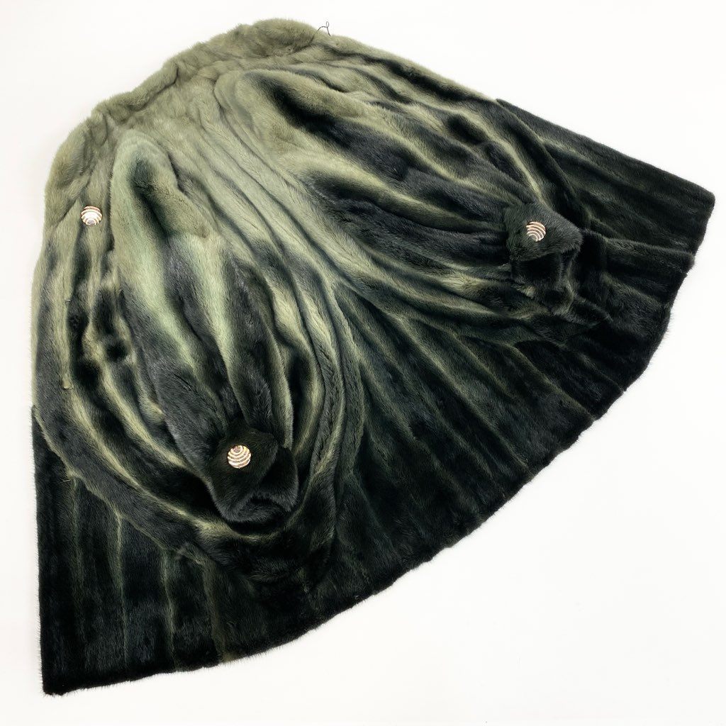 69L15 《希少》 AMERICAN Legend アメリカン レジェンド 染めミンク レアデザイン ロングコート サイズF グリーン系 最高級本毛皮 MINK FUR COATt18r