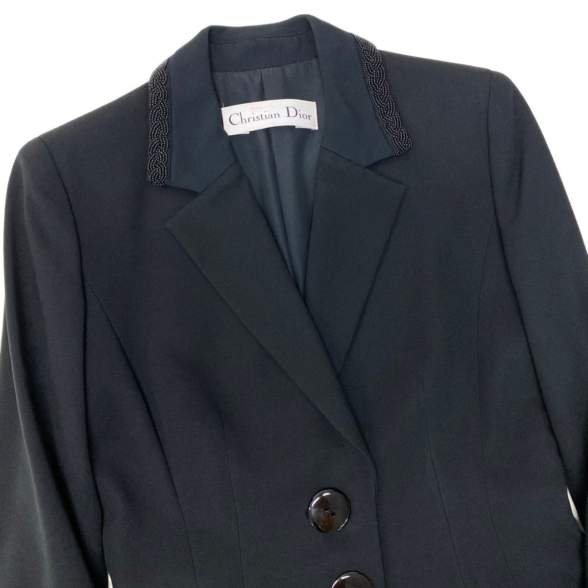 Eh10 Christian Dior クリスチャンディオール テーラードジャケット ビーズ装飾 ブラック レディースo07t