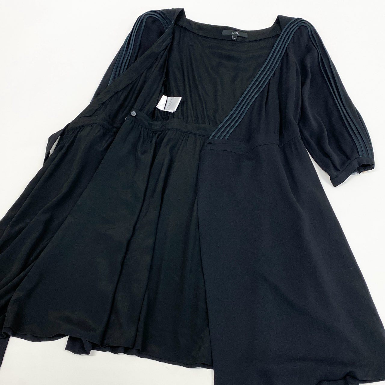 b23 GUCCI グッチ トムフォード期 ウエストリボン カシュクール 長袖ワンピース サイズ40 ブラック レディースk02i