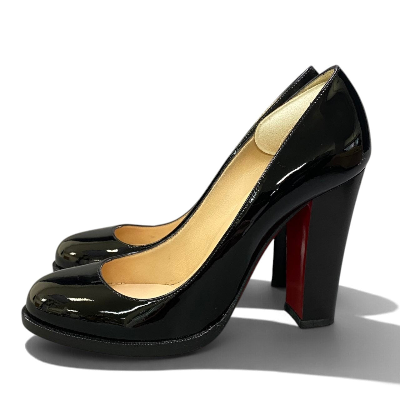 2h29《美品》 Christian Louboutin クリスチャンルブタン LONDON B 100 エナメル ヒールパンプス 3160788 サイズ37.5 ブラック パテントレザー 箱付t18r