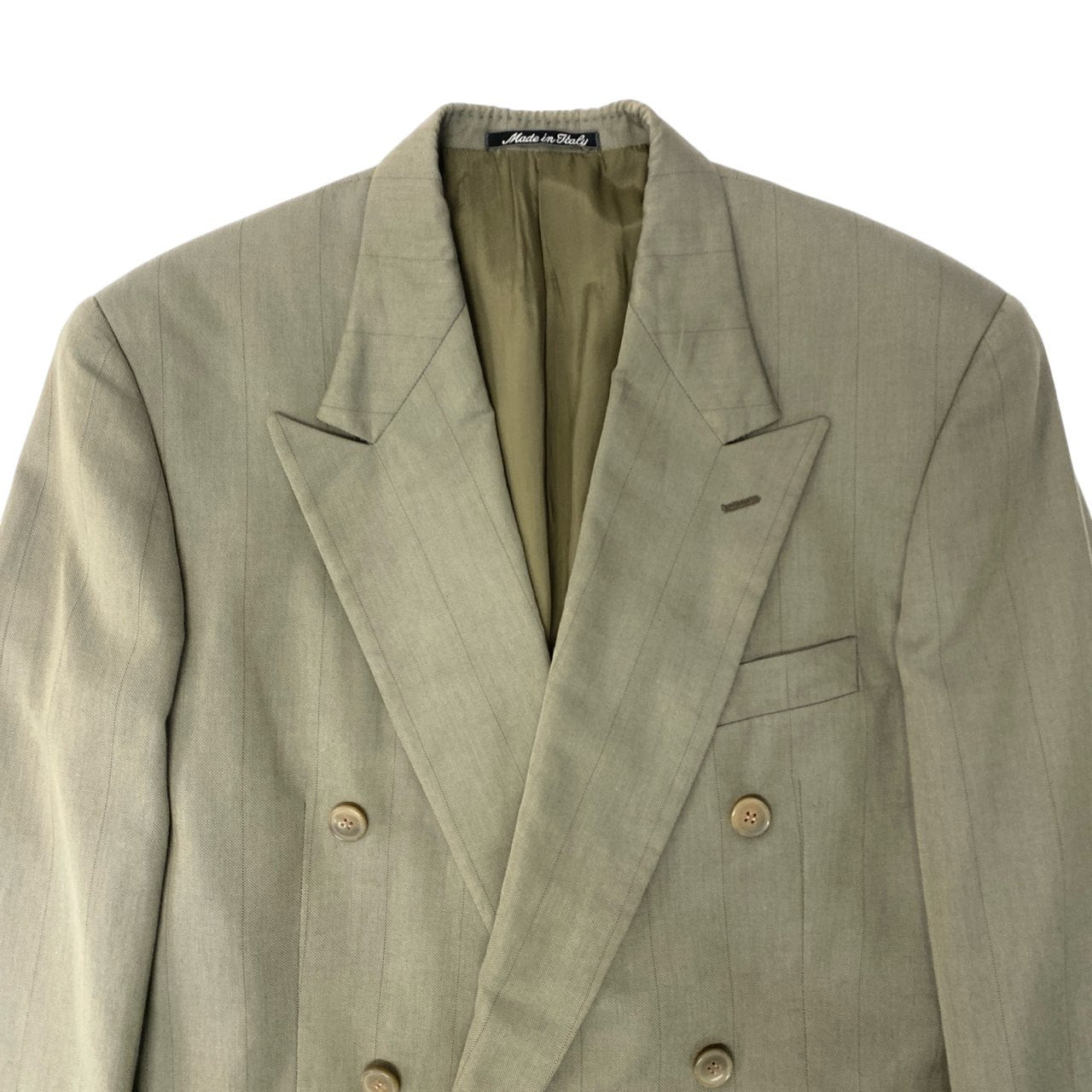5c5 GIORGIO ARMANI ジョルジオアルマーニ Vintage 白タグ ダブルブレスト セットアップ スーツ 46 カーキ ストライプ メンズ 90su02t