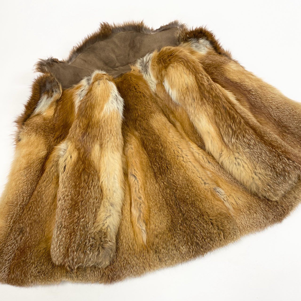 60b3 レッドフォックス ファーコート サイズF 茶系 本毛皮 Red Fox Fur Coat 裏地豪華刺繍t18r
