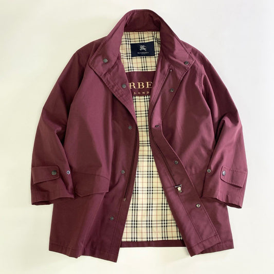 24j31 BURBERRY LONDON バーバリーロンドン 裏地ロゴ入り ノバチェック ブルゾン ジャンパー サイズM ボルドー メンズ 男性用 アウター