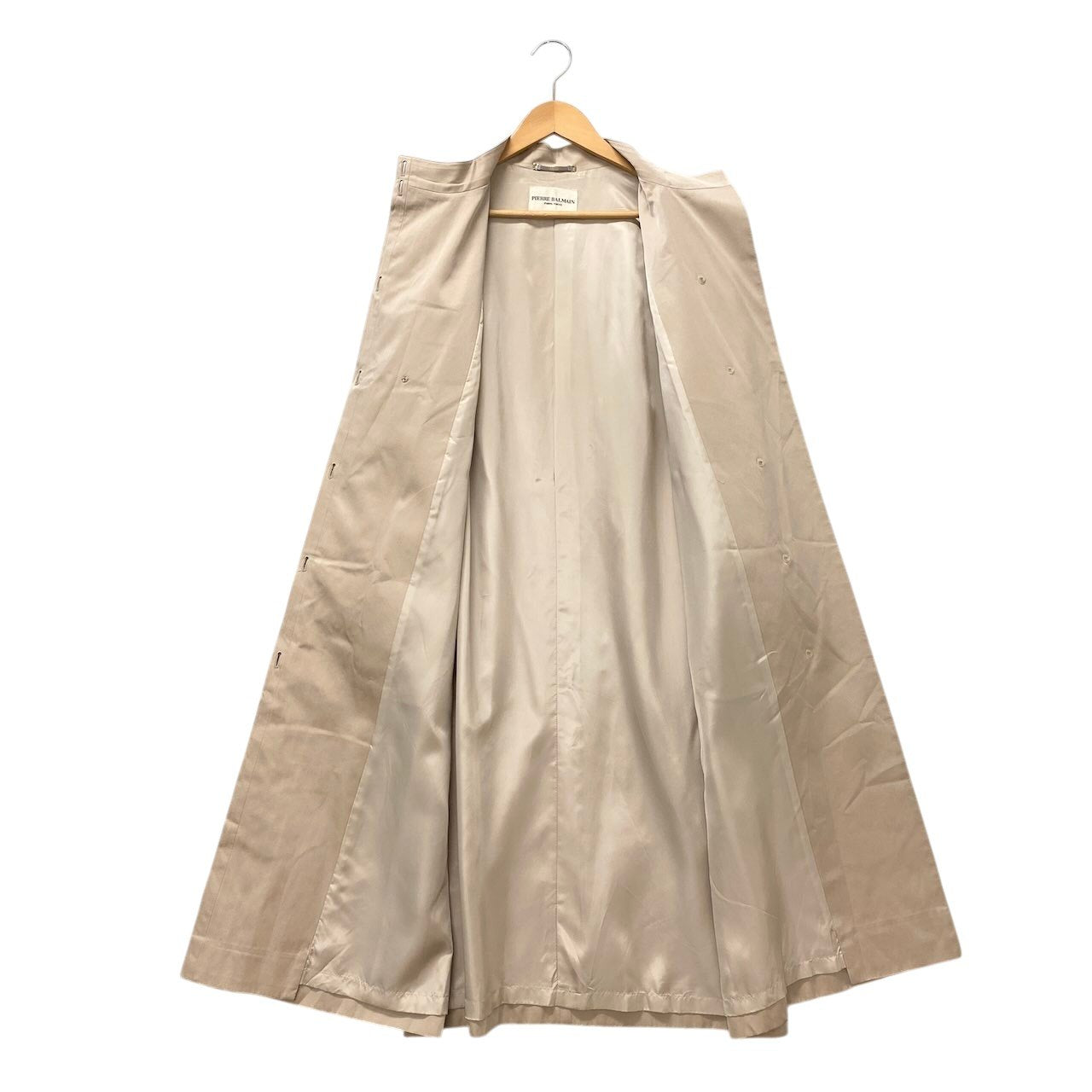 58g7 PIERRE BALMAIN ピエールバルマン スタンドカラー ロングコート フロントタック ベージュ レディース 女性用o07t