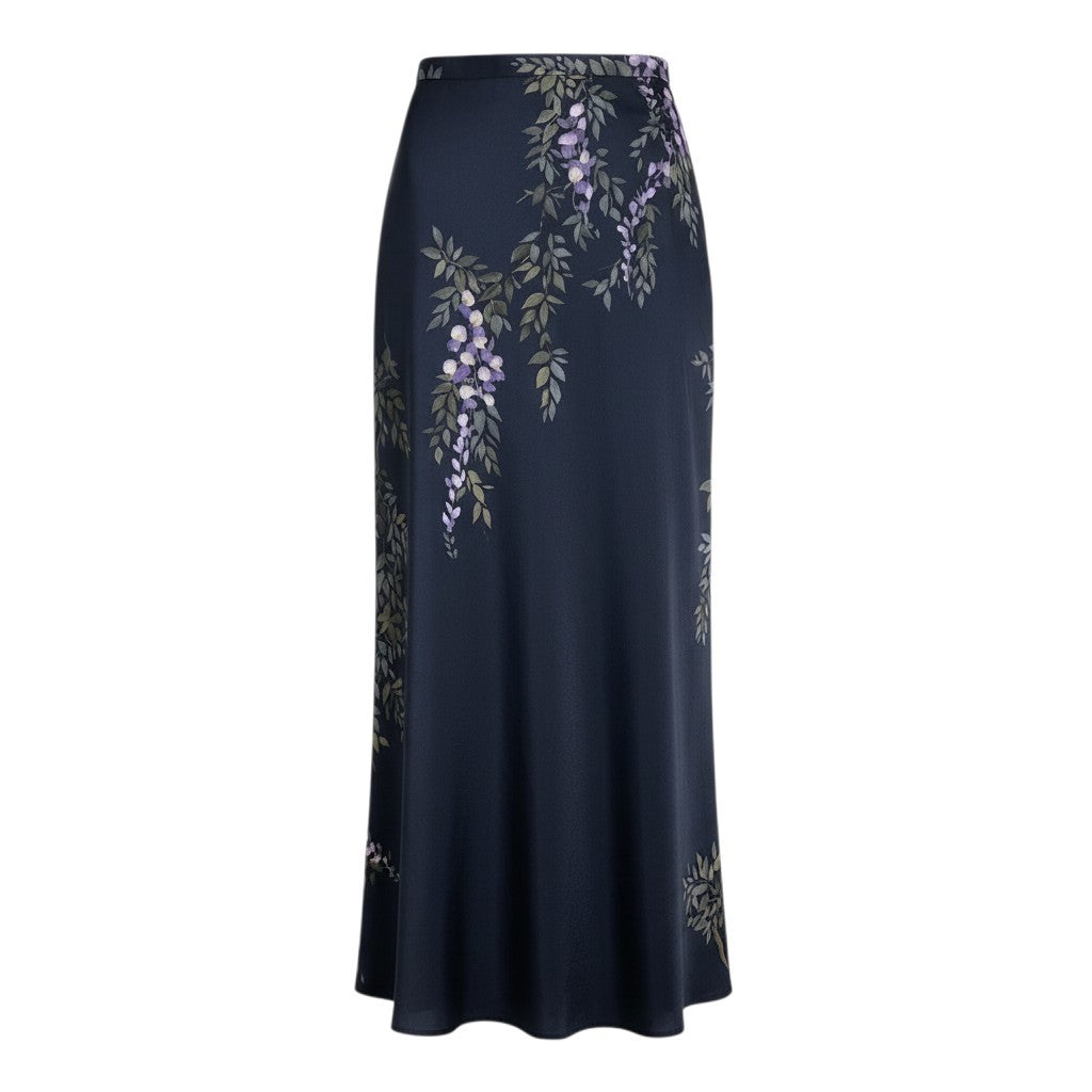 53i26 DOLCE&GABBANA ドルチェアンドガッパーナ タイトロングスカート シルクスカート 藤柄 イタリア製 40サイズ ブラック レディース 女性用u02t