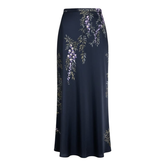 53i26 DOLCE&GABBANA ドルチェアンドガッパーナ タイトロングスカート シルクスカート 藤柄 イタリア製 40サイズ ブラック レディース 女性用u02t
