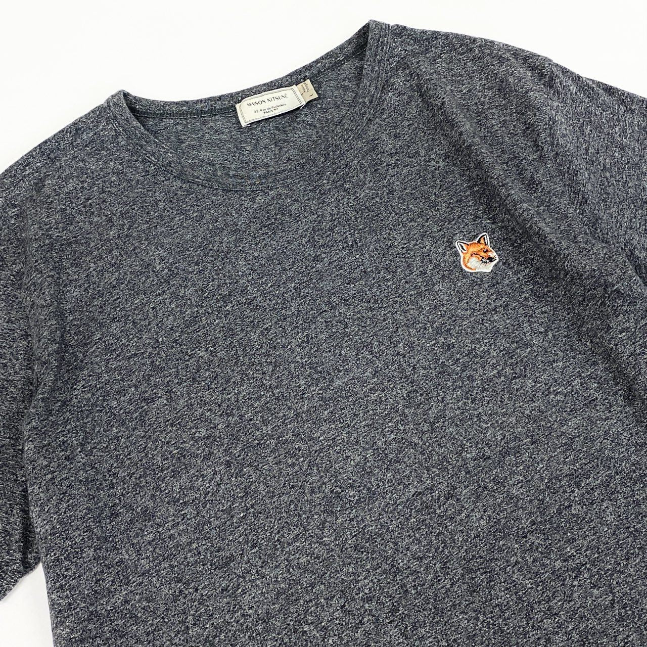 52e23 MAISON KITSUNE メゾンキツネ FOX HEAD PATCH TEE フォックスヘッド Tシャツ カットソー FW16M719 Lサイズ グレー コットン