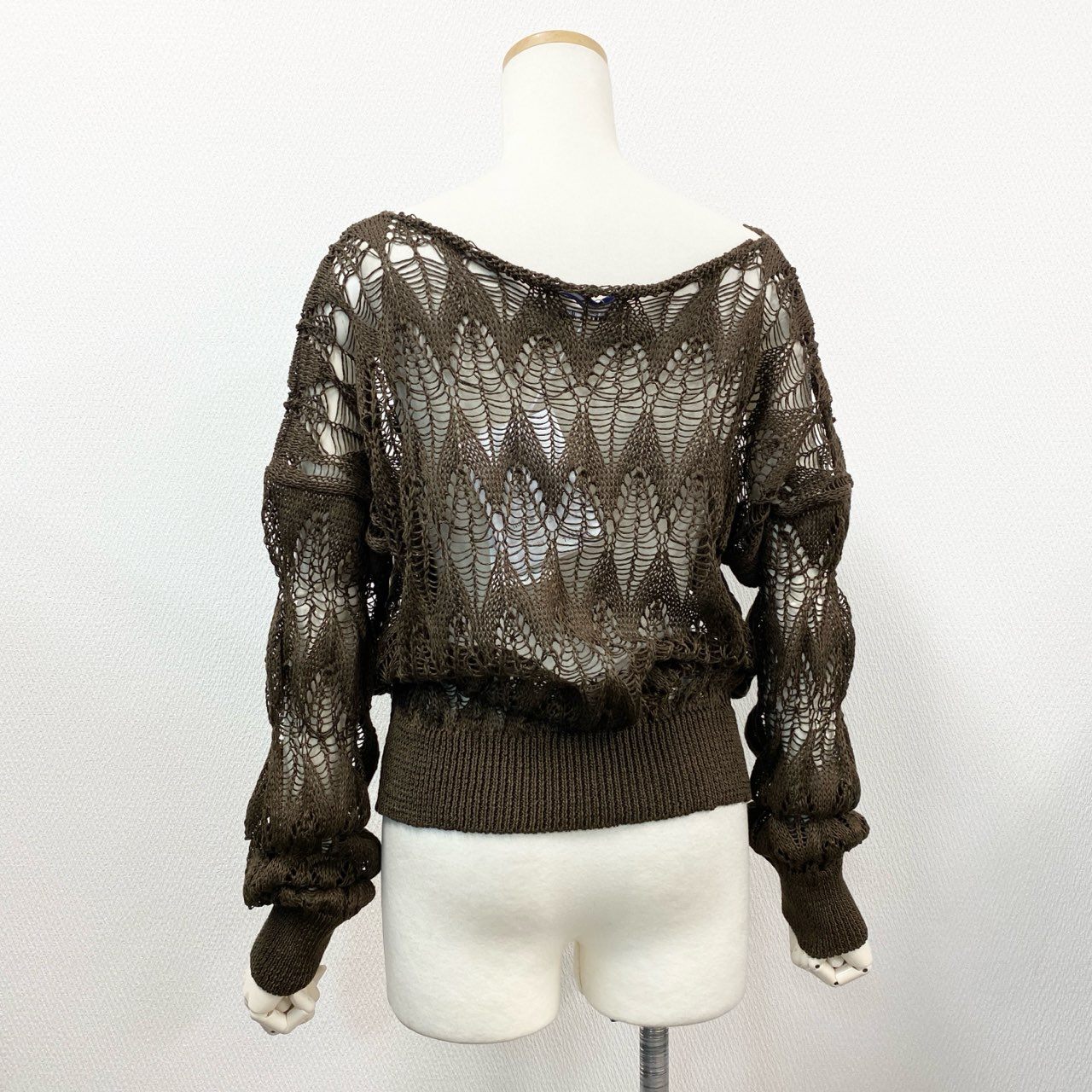 56l12 《新品同様》 CristaSeya クリストセヤ LINEN LACE SWEATER リネンレースセーター ニット 14VD-LI-BR サイズS ブラウン リネン100％ レディース イタリア製