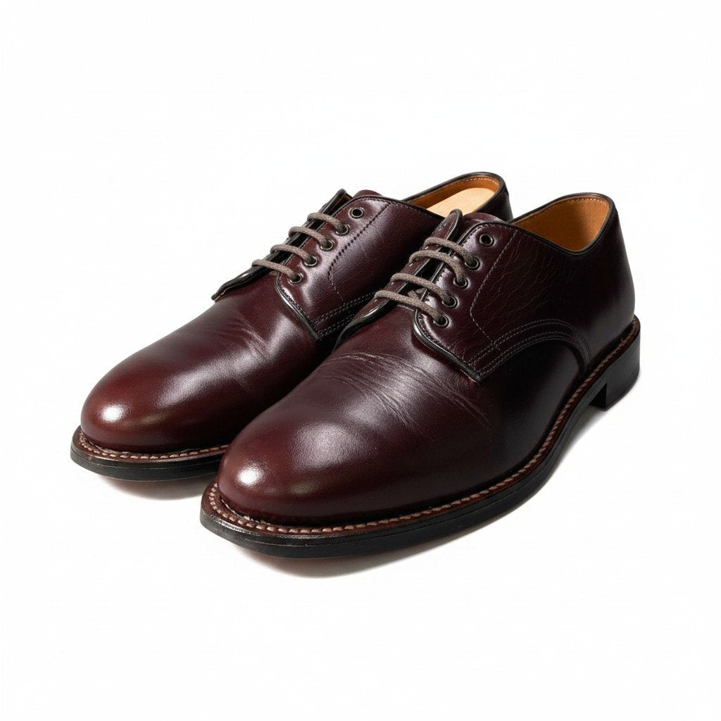 3g7 WHEEL ROBE ウィールローブ PLAIN TOE DERBY ドレスシューズ 15075 26cm US8 バーガンディ レザー シューツリー付 革靴t18r