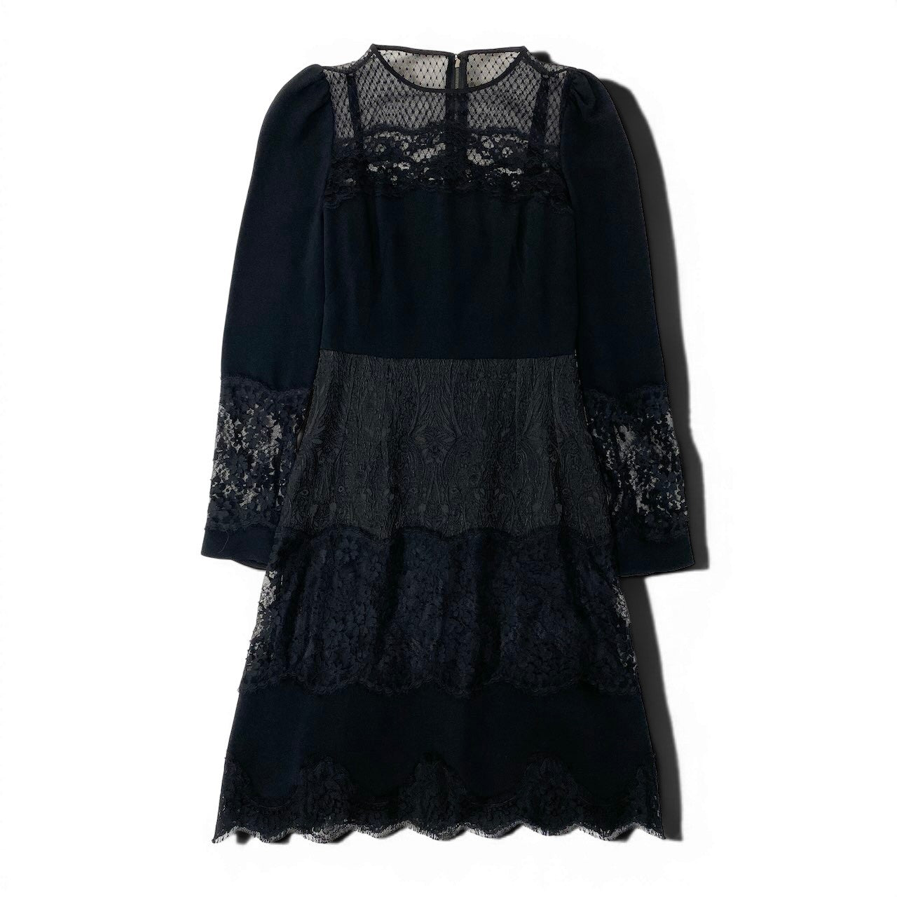 e10 DOLCE&GABBANA レースドレス レース切替ワンピース パフスリーブ イタリア製 36サイズ ブラック 画像参照 レディース 女性用k02i