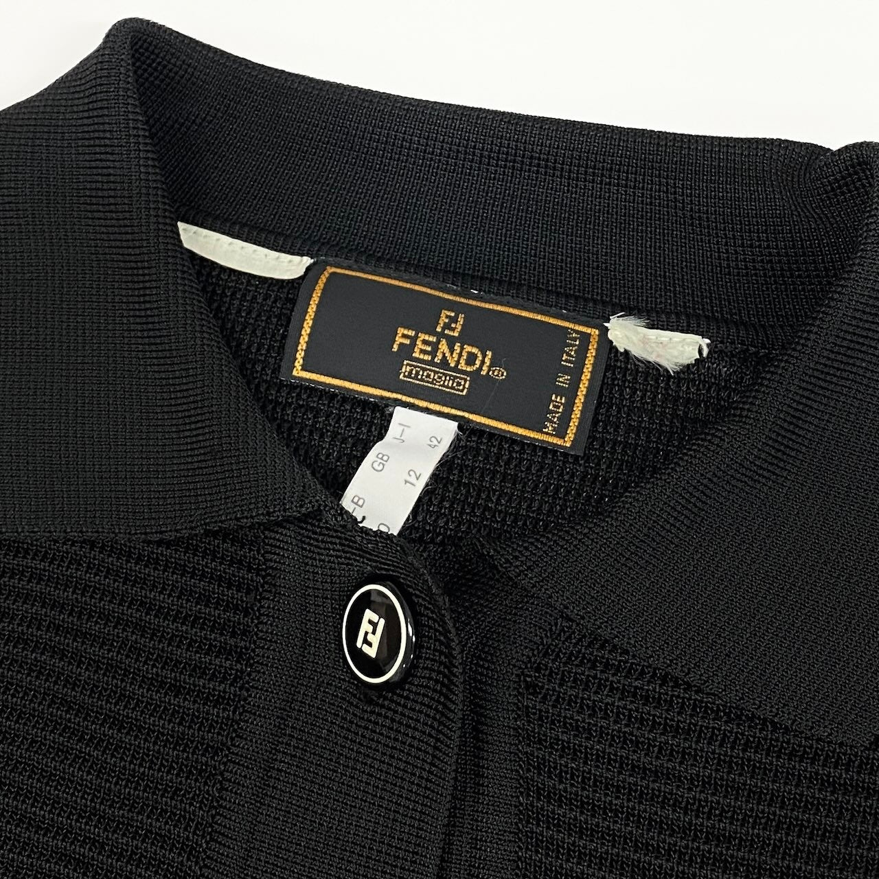 Id18 FENDI フェンディ ポロカラーニットカーディガン ロングスリーブ ニットセーター トップス 42サイズ ブラック レディース 女性用u02t