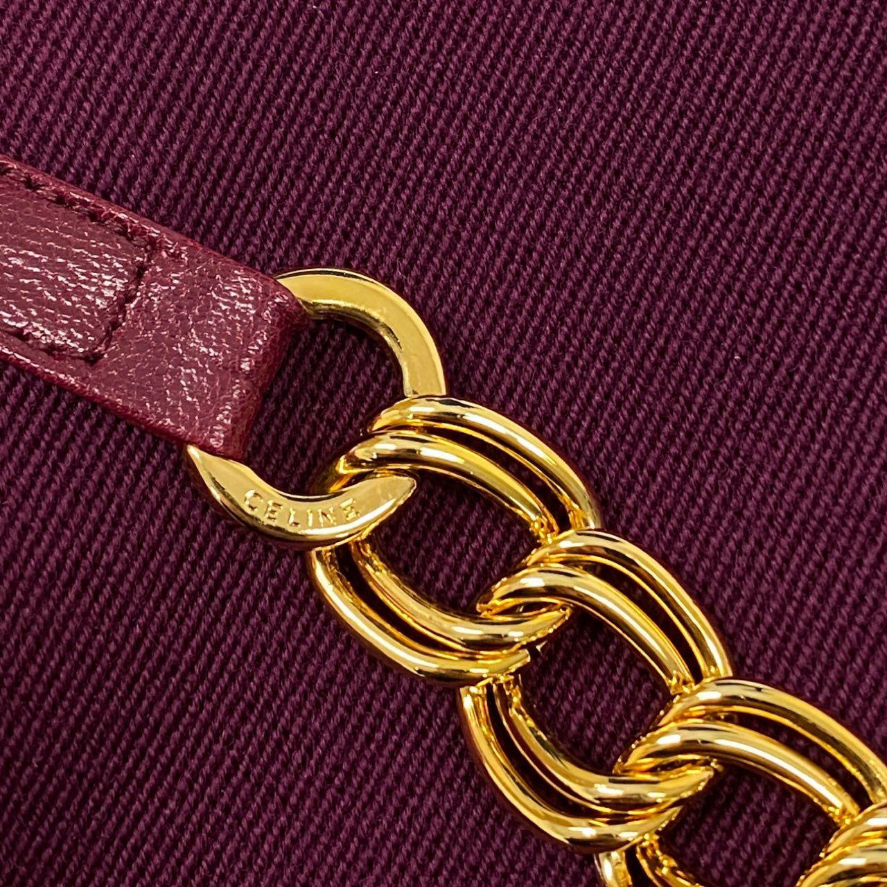 28b20 Vintage  CELINE セリーヌ ゴールドチェーン タイトスカート 膝丈 46 パープル ウール フランス製 大きいサイズu02t