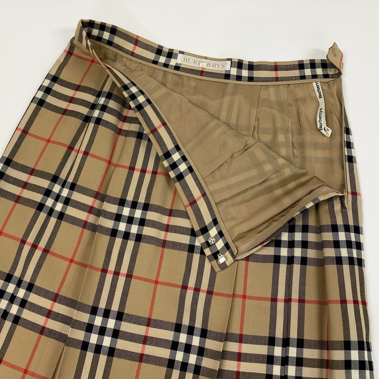 11b20 Vintage Burberrys バーバリーズ ヴィンテージ ノバチェック フレアスカート タックプリーツ 13AR ベージュ系 ウール レディースu02t