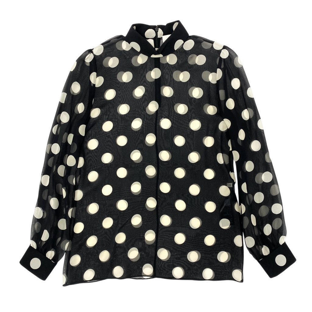 81L15 《美品》 CELINE セリーヌ 24年 シルク オーバーターンドカラー ジョーゼット ブラウス トップス 2B09B200Z.38CE 34サイズ ブラック アイボリー シルク100％ レディースu02t