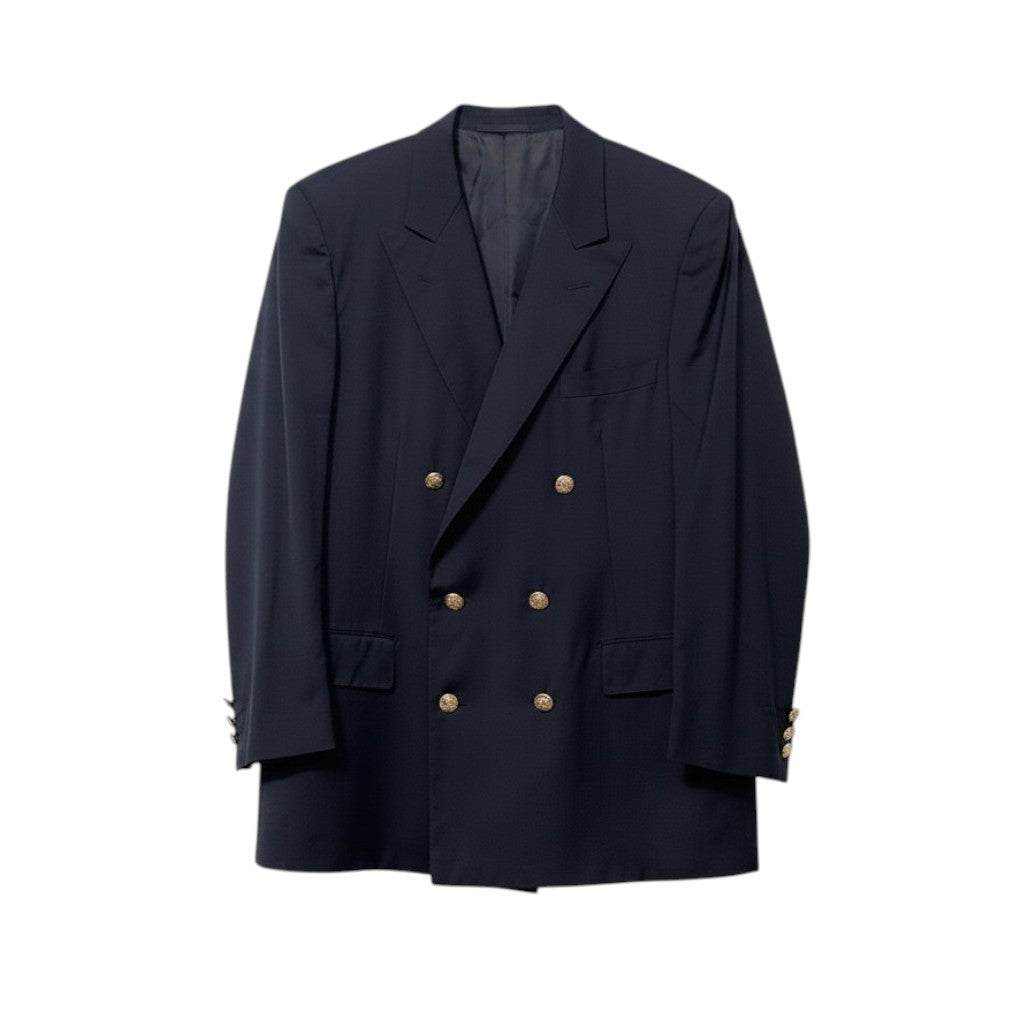 37h31 LANVIN PARIS ランバン テーラードジャケット Super100's ダブルブレスト 金ボタン サイズ52 ネイビー メンズ 紳士服o07t