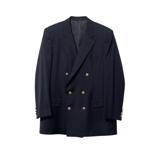 37h31 LANVIN PARIS ランバン テーラードジャケット Super100's ダブルブレスト 金ボタン サイズ52 ネイビー メンズ 紳士服o07t