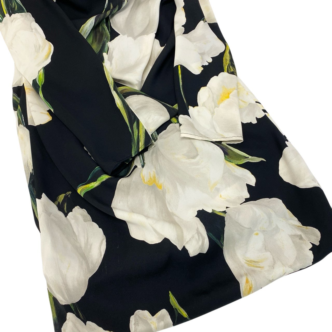 13c5 DOLCE＆GABBANA ドルチェアンドガッバーナ ドレスワンピース ロングワンピース 花柄 フラワー 長袖 36 ブラック ホワイト シルク レディースu02t