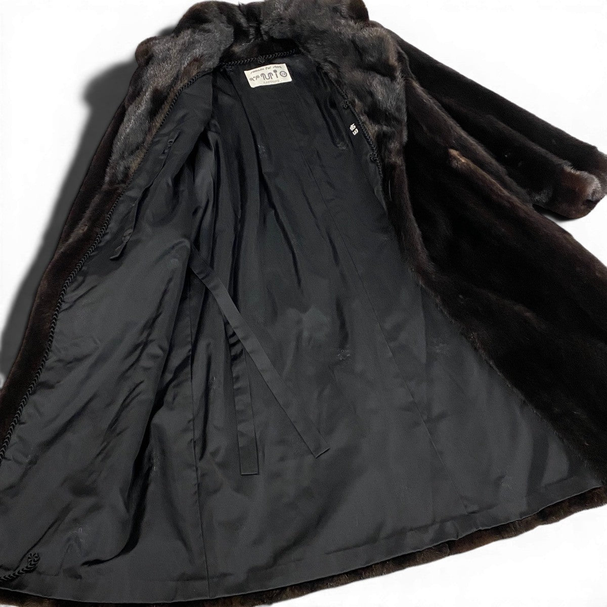 86f11 MIO ダークミンク 超ロングコート 丈110cm サイズF ブラウン 本毛皮 Dark Mink Long Coat リアルファーt18r