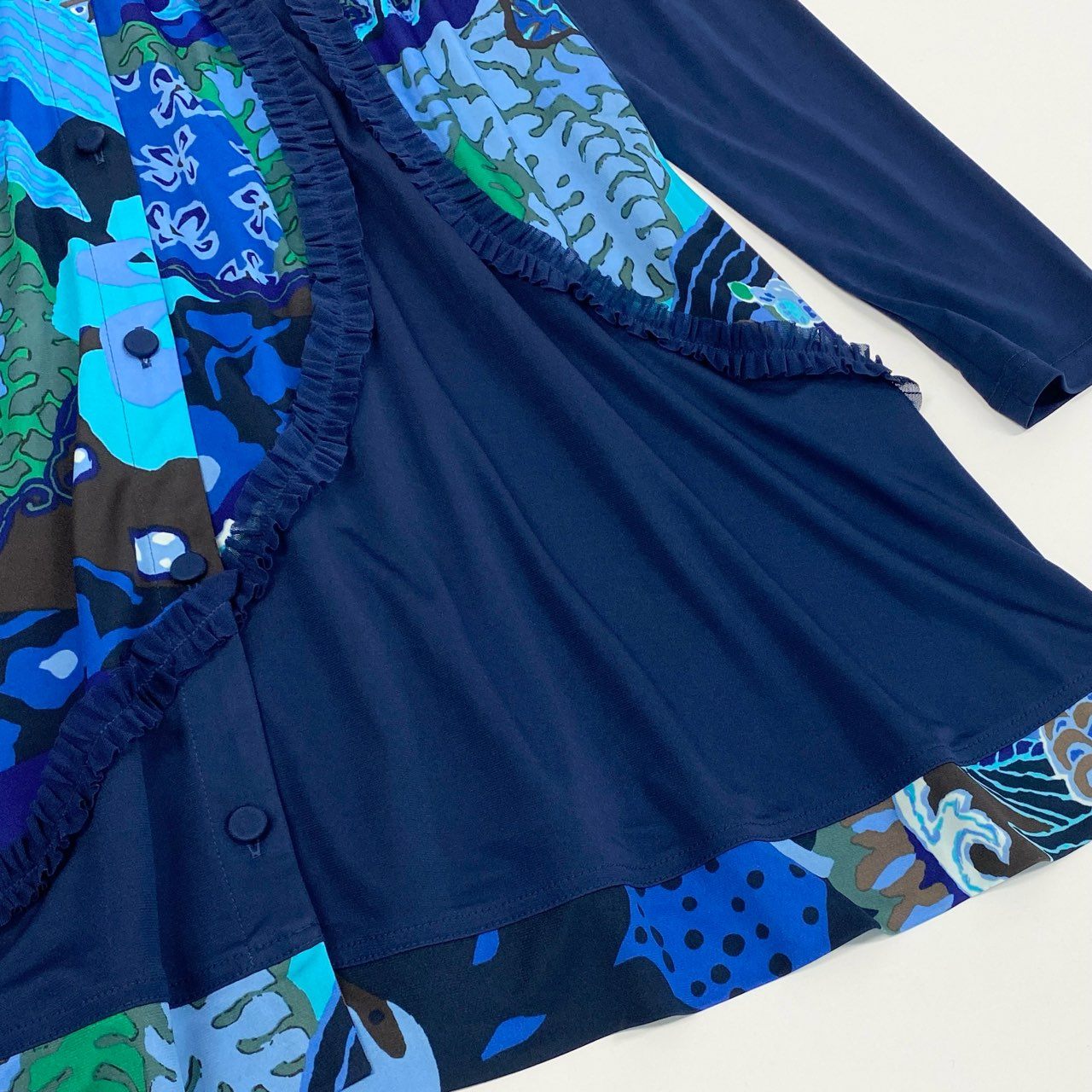 38k26 《美品》 TOKUKO 1er VOL トクコプルミエヴォル 長袖ワンピース シャツワンピース チュニック 前開き 総柄プリント 9 ブルー レディースu02t