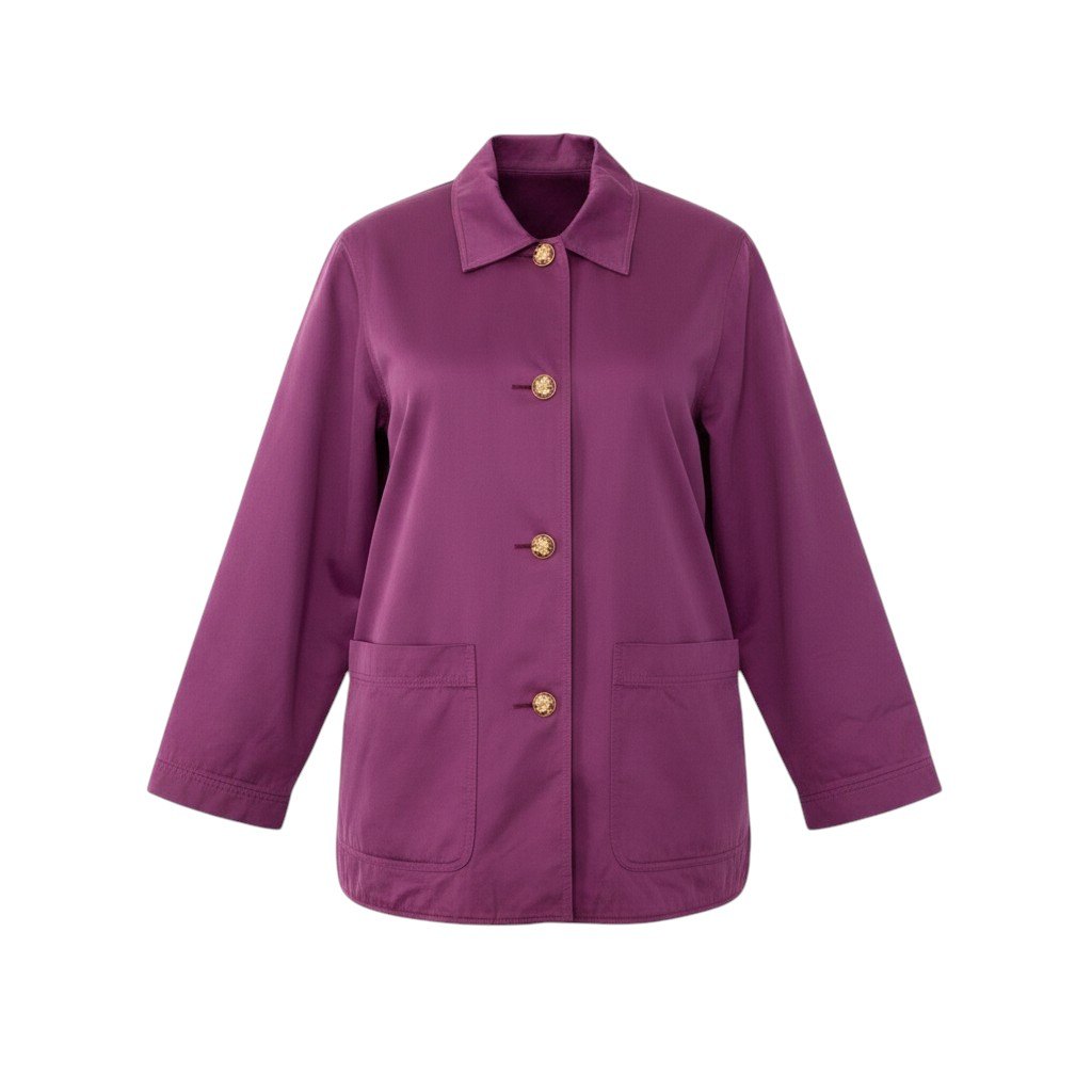 76i2 Salvatore Ferragamo サルヴァトーレフェラガモ シャツジャケット ロングシャツ 金ボタン パープル コットン レーヨン レディースo07t