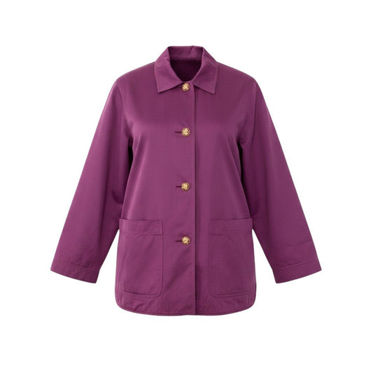 76i2 Salvatore Ferragamo サルヴァトーレフェラガモ シャツジャケット ロングシャツ 金ボタン パープル コットン レーヨン レディースo07t