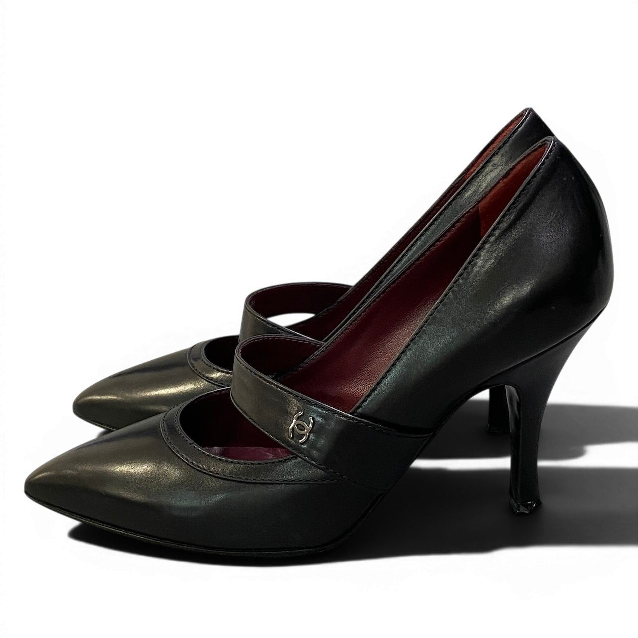 e13 CHANEL シャネル ココマーク CCベルト レザーパンプス Coco Belt Leather Pumps サイズ37 ブラック シューズ イタリア製t18r