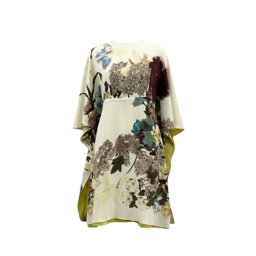 Eg16 VALENTINO ヴァレンティノ Kimono-Sleeve Printed Mini Dress フローラルプリント サイズ38 マルチカラー シルク100％ レディースta1