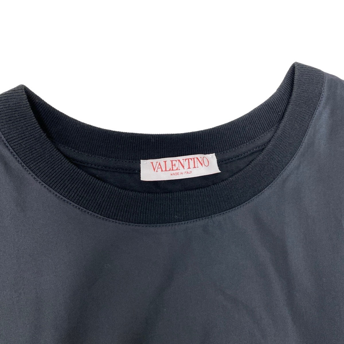 44h18 VALENTINO ヴァレンティノ 半袖カットソー Tシャツ ブランドロゴ 異素材切替 シルク ポリエステル 185/96A M ブラック メンズ 男性用t18r