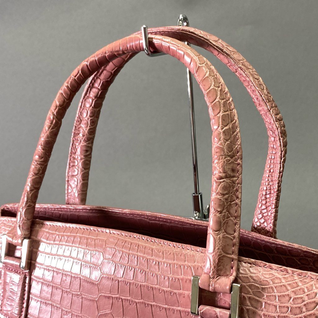 Ae17 BAGFAN 本革 クロコダイル センター取り トートバッグ 本クロコ ピンク系 レディース 女性用 鞄