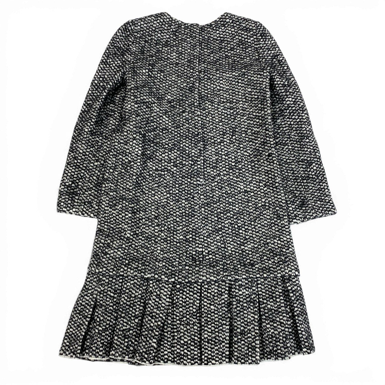 58a21【極美品】 DOLCE&GABBANA ドルチェアンドガッパーナ ツイードワンピース ウールワンピース 裾フリル ロングスリーブ レディース 女性用 40 ブラック ホワイトu02t