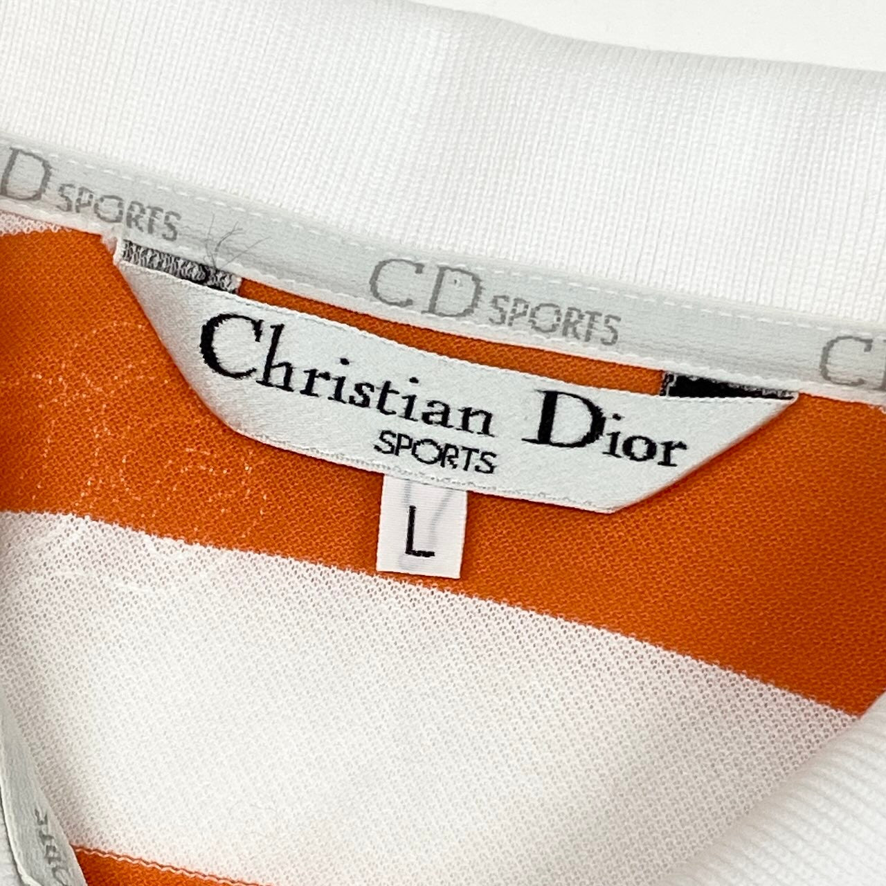 Eg6 Christian Dior SPORTS クリスチャンディオール ロングスリーブ ポロシャツ ボーダー柄 総柄 サイズL オレンジ ホワイト コットン100％ レディース 女性用o07t