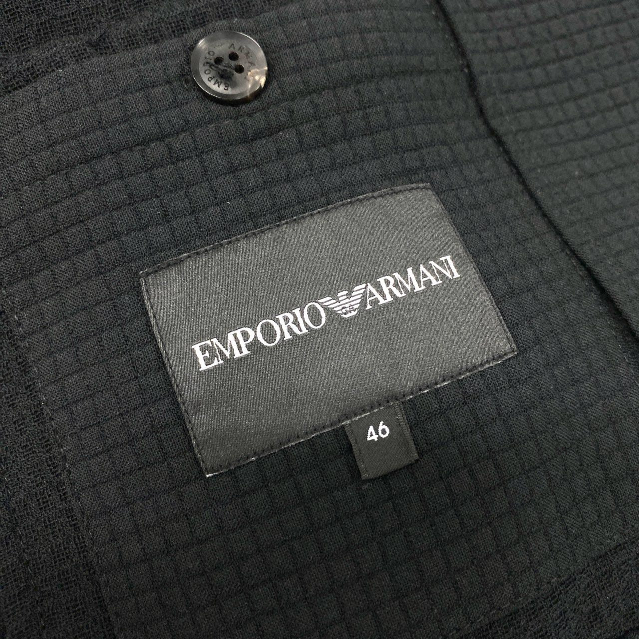 35j22《美品》EMPORIO ARMANI エンポリオアルマーニ フーディーブレザージャケット アウター パーカー 3Z1BM1 1NFCZ 46サイズ ブラック メンズu02t