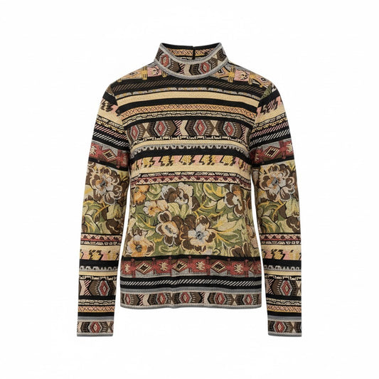 58k22 LEONARD FASHION レオナール ロングスリーブ カットソー モックネック 総柄プリント 花柄 レディース 女性用 Ｌ マルチカラー ウールシルクu02t