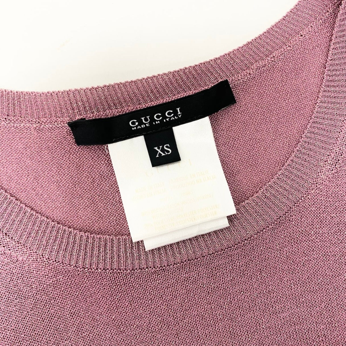 e10 GUCCI 半袖ニットセーター ラメニット GGロゴプレート インターロッキング イタリア製 XSサイズ ピンク レディース 女性用u02t