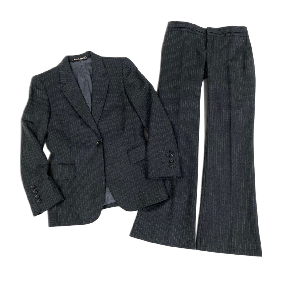 80j6 【美品】GUCCI グッチ 2006年 スーツセットアップ GGロゴ テーラードジャケット スラックスパンツ ストライプ 38サイズ グレー レディース 女性用u02t