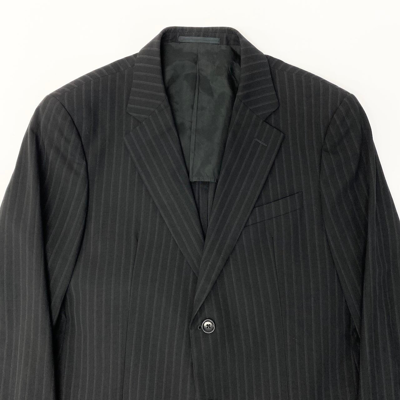 55c19 ARMANI COLLEZIONI アルマーニコレツィオーネ セットアップスーツ シングルスーツ背抜き 2B ストライプ柄 メンズ 紳士服 ビジネス フォーマル イタリア製 50 ブラック ウール100％u02t