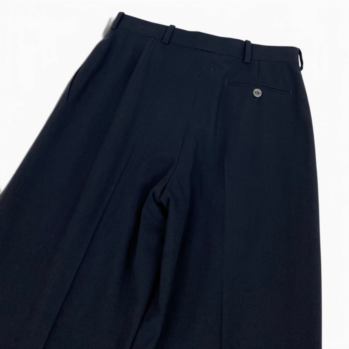 Ei7 【美品】  Hermès エルメス ゴルチエ期 ワイドスラックス シェルボタン サイズ38 ネイビー ウール100％ レディースk02i