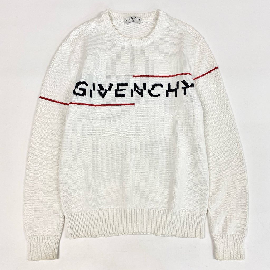 7L22 GIVENCHY ジバンシィ 長袖ニットセーター  コットンニット トップス 胸元ロゴ ホワイト コットン100％ メンズo07t