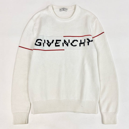 7L22 GIVENCHY ジバンシィ 長袖ニットセーター  コットンニット トップス 胸元ロゴ ホワイト コットン100％ メンズo07t