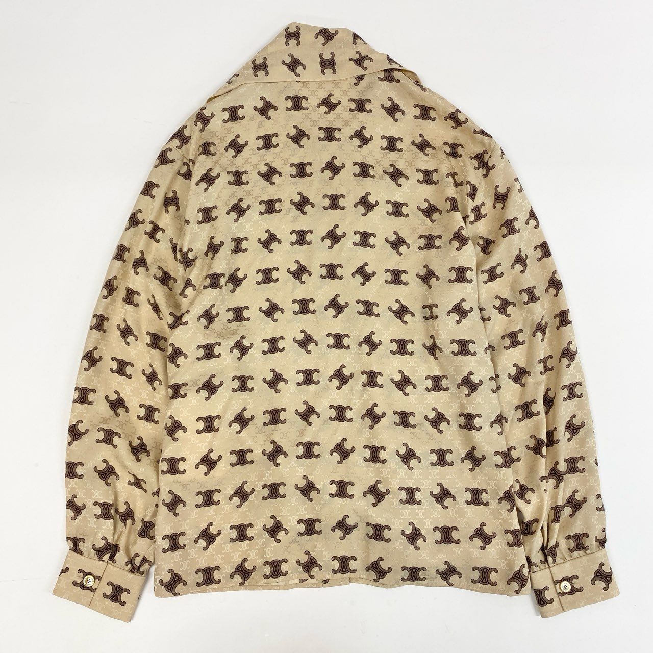 8i22 【未使用品】 CELINE セリーヌ 23SS ラヴァリエール トリオンフ シルクブラウス 2B805812T 36 ベージュ マカダム シャツ タグ付きt18r