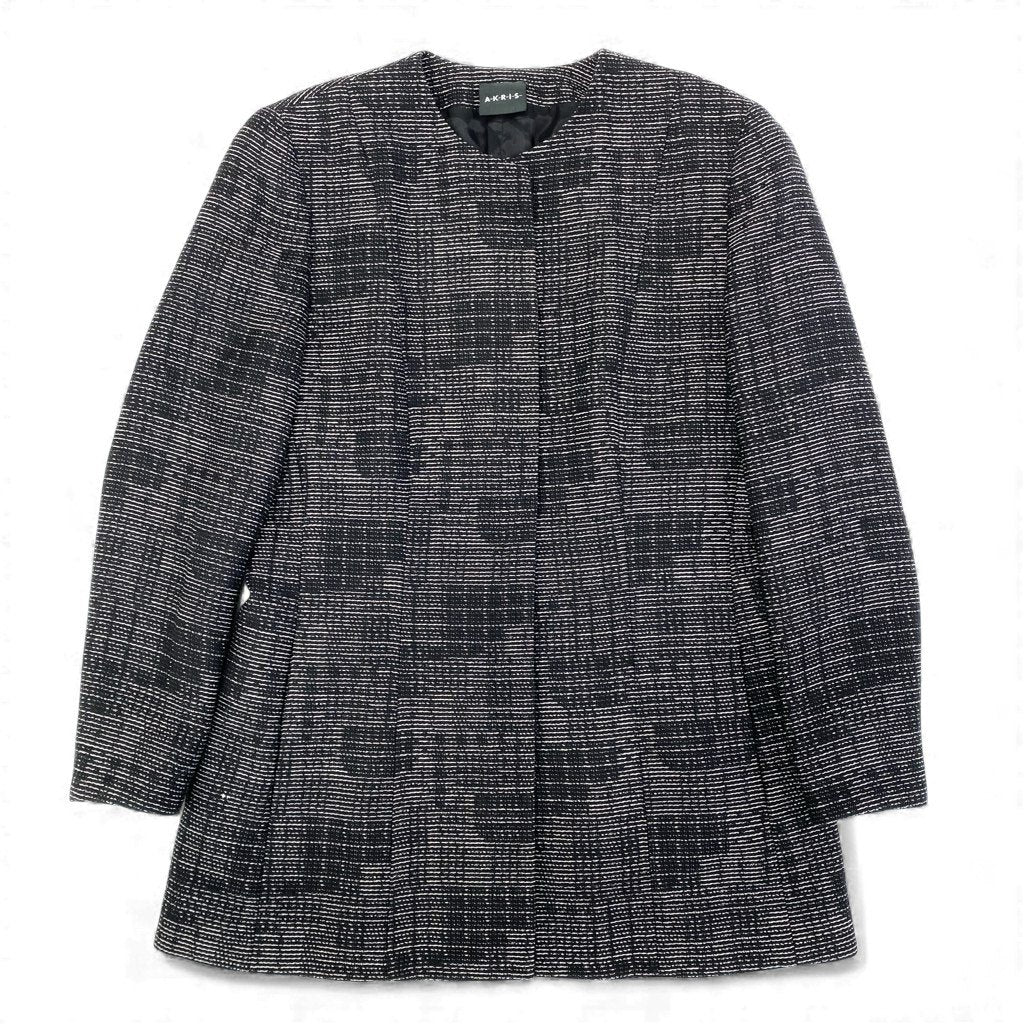59L15 【美品】AKRIS アクリス ノーカラージャケット ウールジャケット アウター 40サイズ ブラック ホワイト ウール100％ レディースu02t